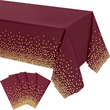 Conjunto de 4 toalhas de mesa descartáveis de plástico nas cores bordô e dourado, 108x54 polegadas (274x137 cm), com decoração "Ramadan Mubarak"
