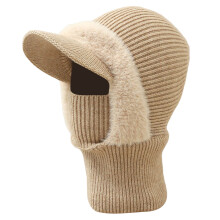 Zimní pletená kukla s kšiltem, čepice, maska, snood khaki