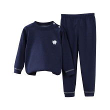 Infant Fleece Thermal Underwear Set – Dark Blue, Cute 2-Piece Pajamas for Boys & Girls, Fall/Winter Casual Sleepwear