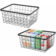 Kitchen Metal Wire Baskets with Handles Food Storage Organizer, Household Refrigerator for Cabinets,Pantry,Bathroom,Black,2 Pack