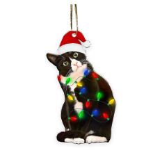 Black Cat Christmas Ornament Flat Acrylic Cat Ornament, Creative Black Cat Decoration, Christmas Halloween Tree Decoration
