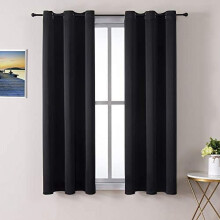 Grommet Blackout Curtains for Bedroom and Living Room - 2 Panels Set Thermal Insulated Room Darkening Curtains (Black, 38W x 45L)