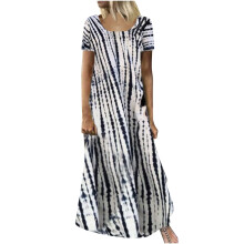 ¡Ahorra en vestidos de verano! Vestidos para mujer: vestido de vuelo con estampado tie-dye y flores, minivestido casual de manga corta, blanco,