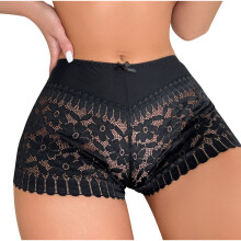 Lenjerie intimă sexy fără sudură pentru femei, boxeri, pantaloni scurți respirabili din dantelă, cu bretele, negri