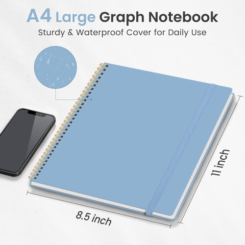 Caderno espiral quadriculado A4, 8,5 x 11 polegadas, 100 páginas 1