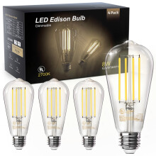 Ampoules LED Edison équivalentes à 60 W, dimmables, blanc chaud 2700 K, culot E26ST58, 8 W, 800 lm, IRC 80+, verre transparent, lot de 4
