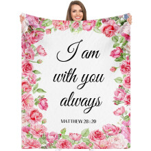 Christian Blanket with Inspirational Thoughts & Prayers, Pink Rose Design, Ultra-Soft Plush Throw (60"x50"), Compatible with Bible Verse Gifts