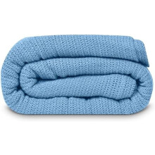 Leno Weave Blue Cotton Blanket, Queen (90x90), Lightweight & Cozy – All-Season Throw for Bed, Couch, Sofa, Dorm