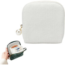 Velvet Jewelry Zippered Pocket Case for Travel – Organizes Earrings, Rings, Necklaces (White)