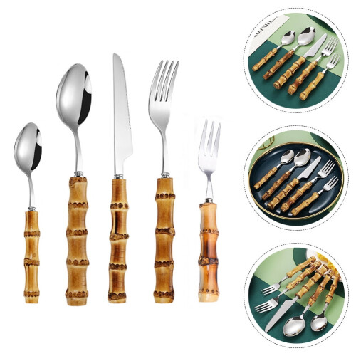2Sets Western Dinnerware Flatware Stainless Steel Bamboo Handle Cutlery for Restaurant 1