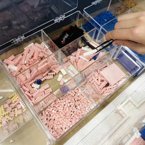 1 τεμάχιο διαφανές δοχείο για τουβλάκια, κουτί αποθήκευσης 6 τμημάτων για 2