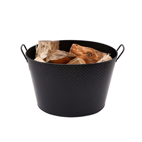Charles Bentley Willow Fireside Log Bucket Iron Oval Opening Black Matte Finish 2
