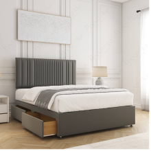 (Grey, 4ft6" Double (with Mattress))) Florence Plush Velvet Divan Double Bed with 2 Storage Drawers 24” Headboard Mattress
