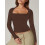 Damen-Langarmshirt mit eckigem Ausschnitt, schmale Passform, Basic-T-Shirt 6