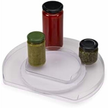Lazy Susan rotating fridge organizer clear blue