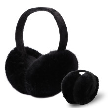Women Winter Foldable Ear Muffs Faux Fur Warm Cute Earmuffs Lady Girls Plush Ear Warmers Outdoor Ear Covers Headband (Black)
