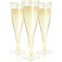 24pc Gold Plastic Champagne Flutes – Disposable Mimosa Glasses for Wedding, Shower & Party – Compatible with Mimosa Bar
