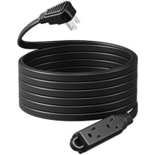 25FT Flat Plug Extension Cord, 16/3 AWG, 3-Outlet Power Strip, SPT-3, ETL Listed, for Office/Dorm/Travel – Black