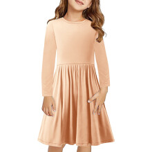 Girls Long Sleeve Dress Cotton Casual Dresses Twirly A-line Skater Dress for School Party 4-13 Years
