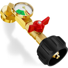 Upgraded Propane Refill Adapter for 1 lb Tanks w/ Valve, Gauge & 90 Elbow – Fill from 20 lb Tank, Solid Brass, Compatible with 1 lb Bottles