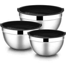 6-Piece Stainless Steel Mixing Bowls with Airtight Lids, Nesting & Stackable, 4.5/3/1.5 QT (Black), compatible with standard kitchen tools