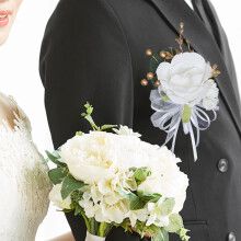 Wedding Boutonniere Brooch Pin for Suit Bride Boutonniere Romantic Groom Flower Bridegroom Boutonniere for Wedding Party Prom White