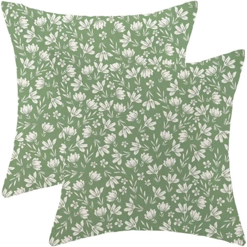 Conjunto de 2 capas de almofada em linho verde sálvia, 45x45cm (18x18 polegadas).