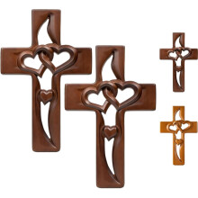 Handmade Wooden Cross with Intertwined Hearts,Handmade, Wall-mounted vintage wall decor, for Living Room Bedroom Wedding Gift