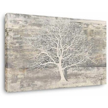 Hand-Painted Tree of Life Canvas Wall Art in Grey, White & Beige – Modern Abstract Forest Art for Living Room, Bedroom, Office – Compatible with