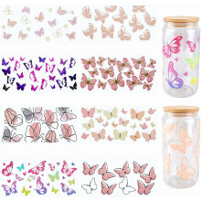 8Pcs Cup Transfer Wraps for UV DTF Tumblers, Glass, Wood – Waterproof Animal/Butterfly Decals, Compatible with UV DTF
