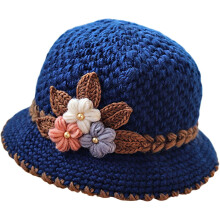 Damska czapka beanie w stylu francuskim, dzianinowa, z kwiatowym haftem