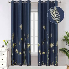 Blackout Curtains Navy Blue Gold Palm Pattern 38x72 Inch 2