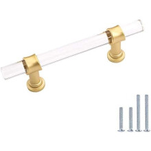 5 Pack 7-1/2 Inch Acrylic Cabinet Pulls Gold Drawer Handles Brushed Brass Hardware Zinc Alloy for Dresser Cupboard Kitchen