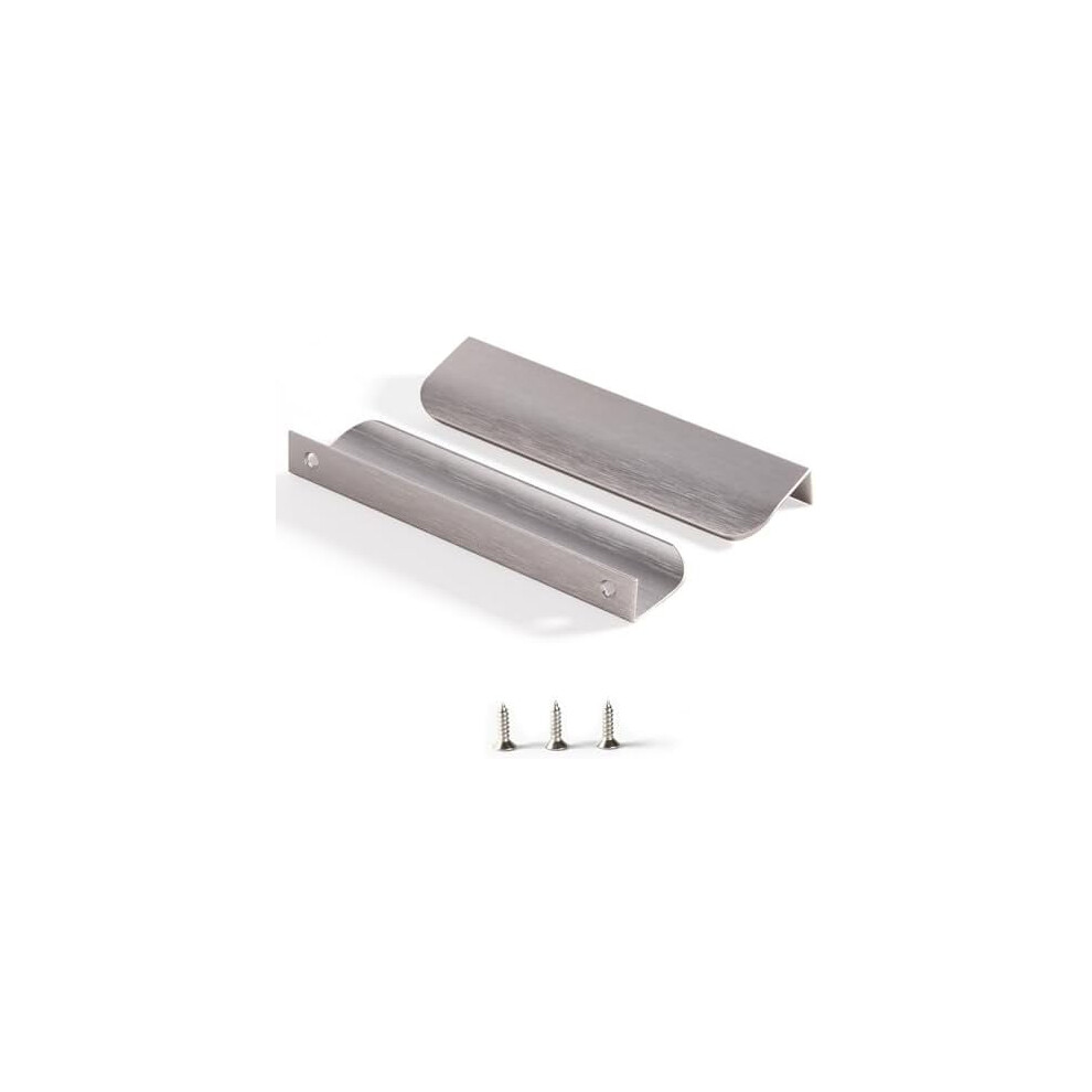 Edge Finger Tab Pulls For Cabinets, Compatible With Concealed Drawers, Aluminum Flat Hidden Back Mount, Brushed Nickel, 6", Pack Of 10 9180479720010