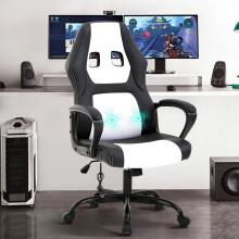 PC Gaming Chair Massage Office Chair Adjustable Computer Chair with Lumber Support for Adults and Kids 250lbs capacity,White