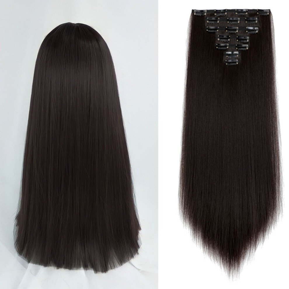Clip in Hair Extensions Synthetic Hair 7 pcs Double Weft Long Wavy Straight Hair Extension for Women