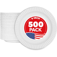 6-Inch Paper Plates Uncoated, Everyday Disposable Dessert Plates 6" Paper Plate Bulk, White, 500 Count