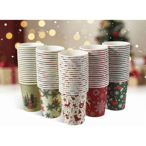 Vasos de papel navideños de 255 ml (100 unidades)