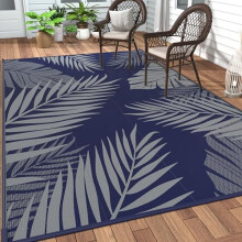 4'x6' Waterproof Outdoor Rug, Reversible Plastic Straw Rug for Patio, RV, Deck, Balcony, Porch, Beach, Picnic – Navy & Grey