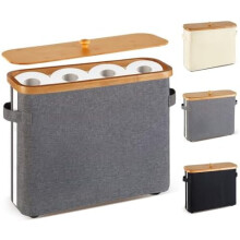 Toilettenpapierhalter aus Bambus, grau, zusammenklappbar, mit Deckel