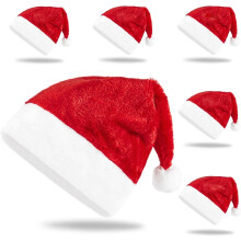 Gorro de Papá Noel rojo y blanco de peluche unisex para adultos (paquete de 6)