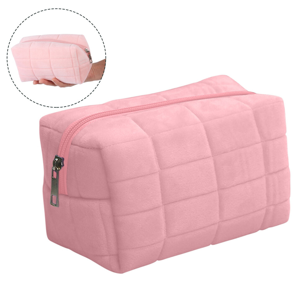 Pink velvet makeup bag checkered 1 piece
