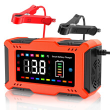 12V 6A Smart Car Battery Charger & Maintainer for LiFePO4/Lead Acid, Temp Compensated, Portable – Compatible with Car, Truck, Lawn Mower, Boat,