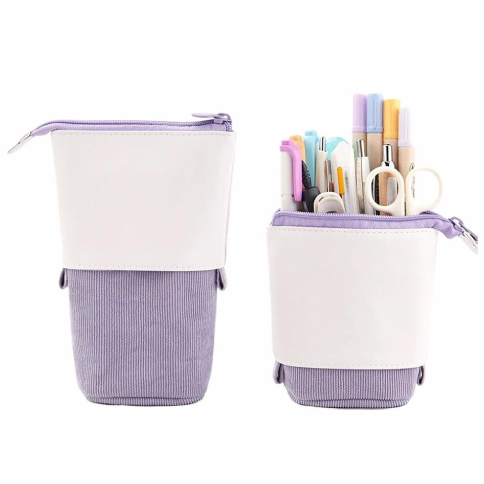 Telescopic Pencil Bag, PU Corduroy Stand-up Retractable Pen Holder â Cute Canvas Stationery Organizer, Compatible with Christmas Holiday