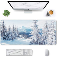 Herná podložka pod myš XXL 35,4" x 15,7", vodeodolná, protišmyková, zošité okraje, dizajn s motívom ľadu/snehu – kompatibilná so