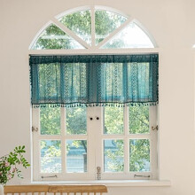 Rideaux de cuisine bohèmes à cantonnière, en dentelle crochetée transparente avec pompons, style rustique vintage, à œillets, 1 panneau 150 x