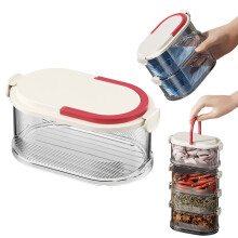 Boîte de rangement empilable et hermétique pour épices, kit de voyage et de camping pour assaisonnements, céréales, grains de café – Blanche,