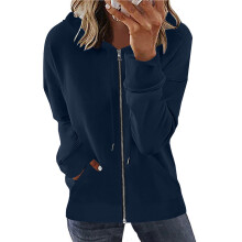 Dames hoodies met rits in grote maten, lange mouwen, open voorkant, losse pasvorm, bedrukte blouse, jas, tops, zakken, capuchonblouse