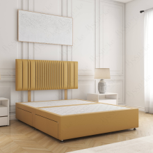 (Mustard, 4ft6" Double (No Mattress))) Florence Plush Velvet Divan Double Bed with 2 Storage Drawers 24” Headboard Mattress