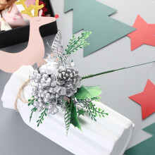 Conjunto de 3 enfeites para árvore de Natal: pinha, poinsétia verde, galhos artificiais com frutinhas para vaso, guirlanda e decoração DIY –